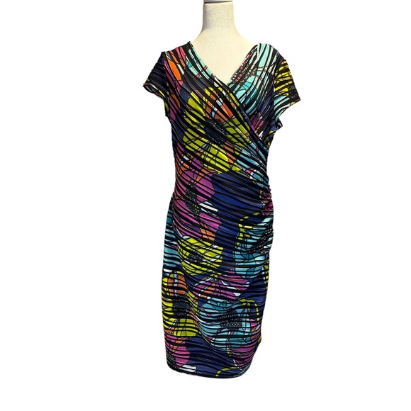 Joseph Ribkoff Ruched Multicolor Dress Size 12 - Picture 1 of 5
